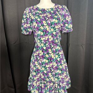 SHEIN Purple and Green Floral Midi Dress